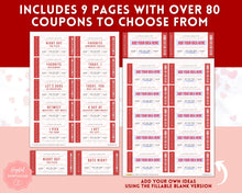 Load image into Gallery viewer, Editable Love Coupon Book for Valentines | Printable DIY Coupon Book for Him and Her | Personalized Valentines, Anniversary, Birthday Gift | Red
