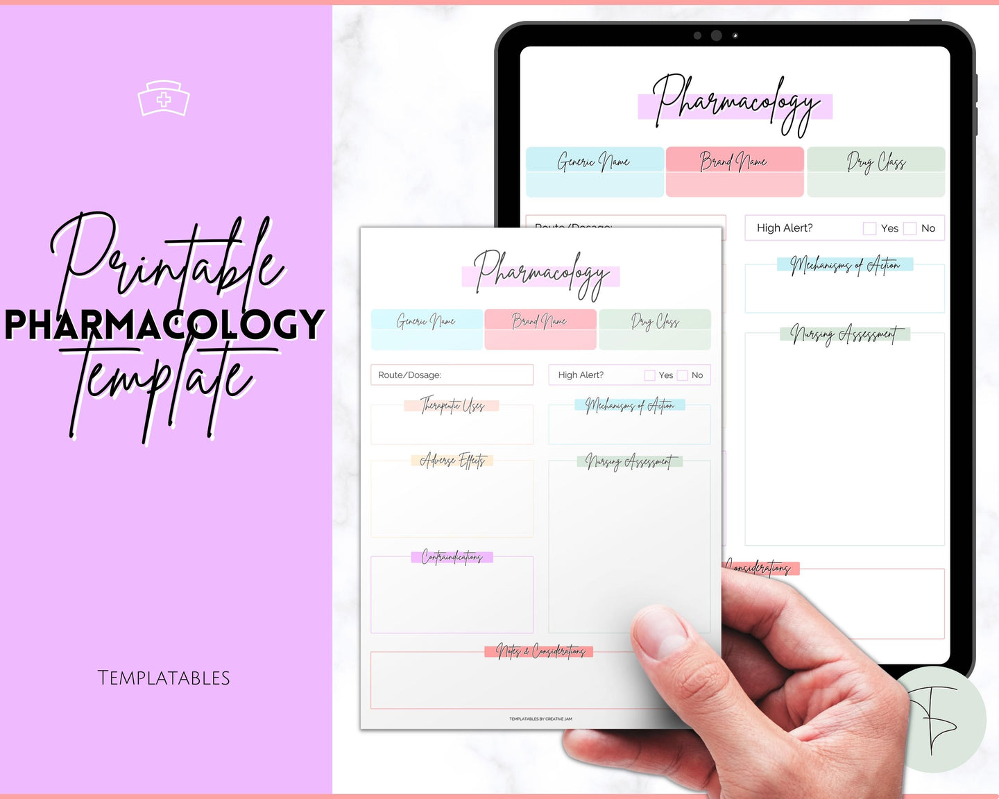 Pharmacology Nursing Template Printable | Pharmacology Study Guide, Notes & Flash Cards | Pastel Rainbow