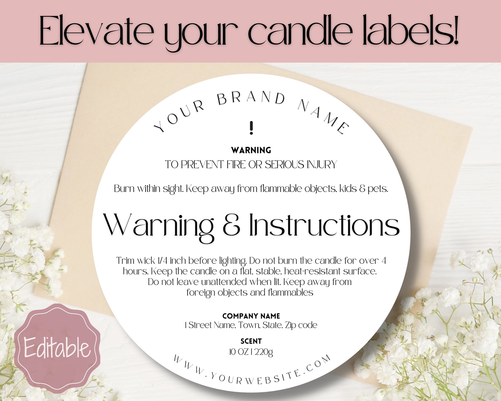 Candle Warning Label Template with Icons (1869274)
