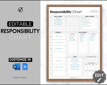 Load image into Gallery viewer, EDITABLE Responsibility Chart | Family Chore Chart, Weekly Adult Routine &amp; Reward Chart for Kids | Mono
