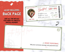 Load image into Gallery viewer, EDITABLE Christmas Boarding Ticket Template | Surprise Xmas Boarding Pass, Fake Plane Ticket Printable Template | Green
