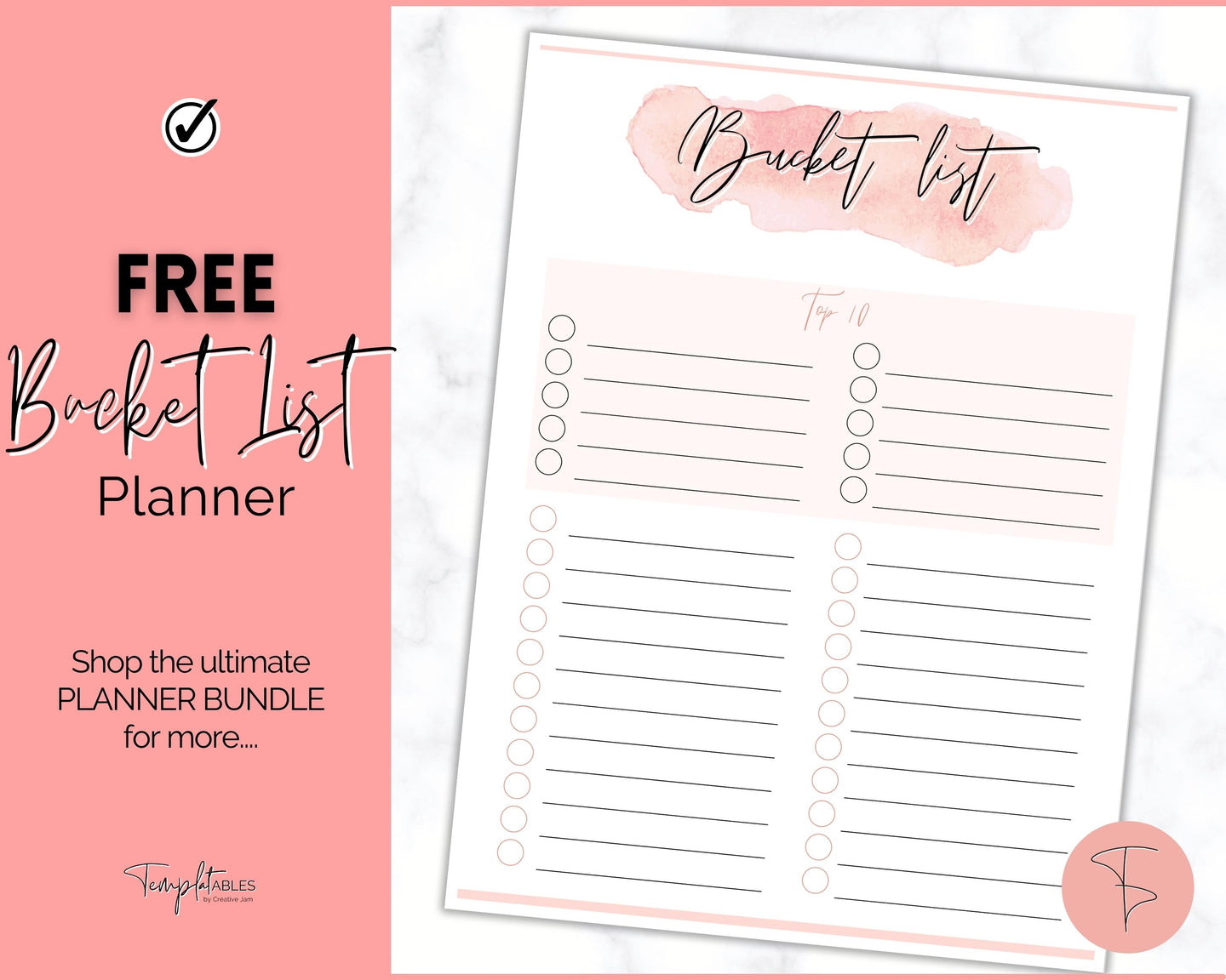 FREE - Bucket List Printable Bundle | Top 100 things to do, Wish List Holiday, Travel and New Year Planner | Pink