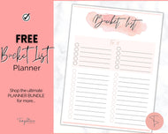 FREE - Bucket List Printable Bundle | Top 100 things to do, Wish List Holiday, Travel and New Year Planner | Pink