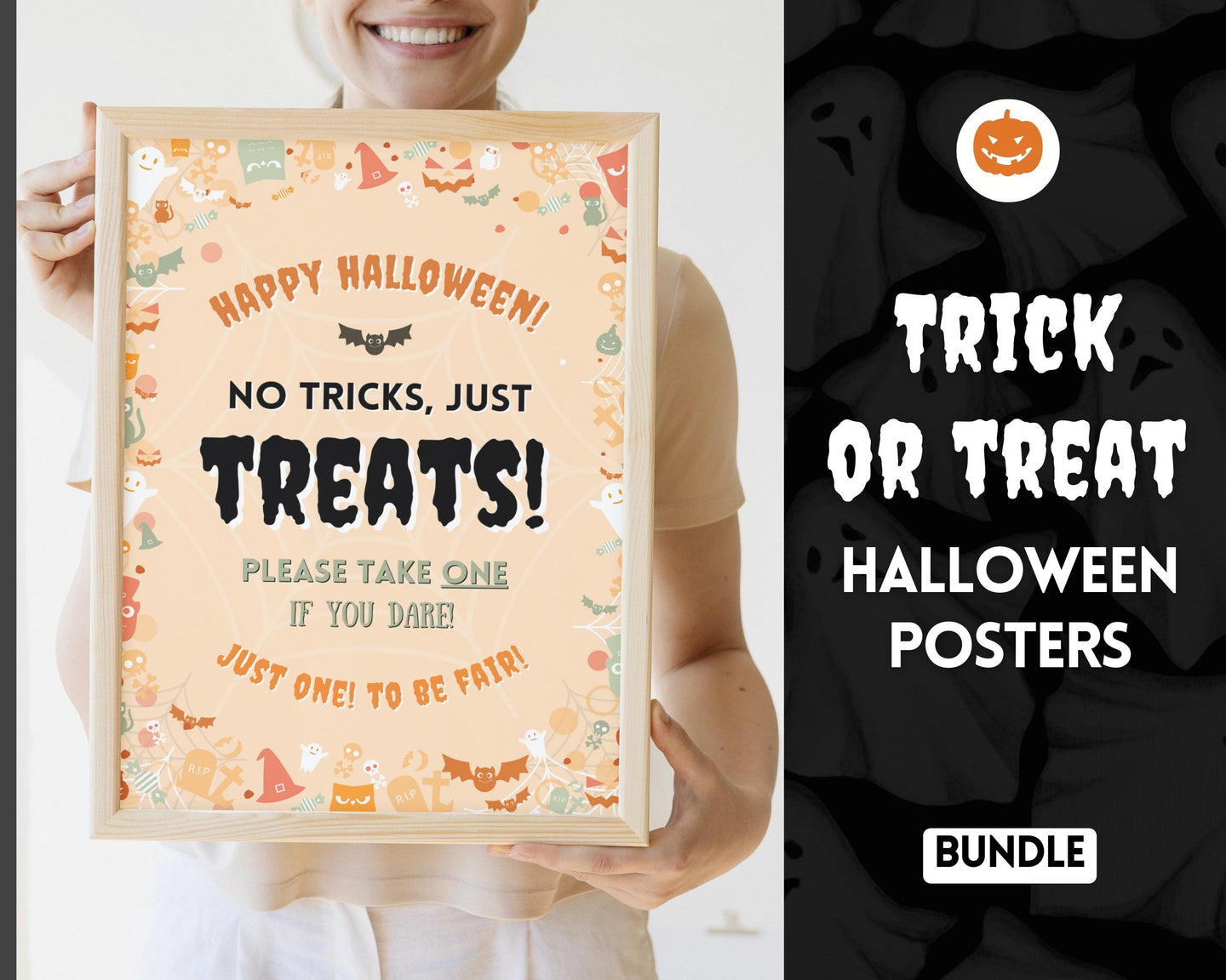 Halloween Trick or Treat sign | 'Please Take One' Printable Candy Treat Poster | Orange