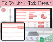 Load image into Gallery viewer, Editable To Do List &amp; Task List Tracker Spreadsheet | Google Sheets, Monthly Calendar Planner | Pink
