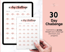 Load image into Gallery viewer, 30 day Weight Loss Tracker &amp; Monthly Challenge | Weight Loss Chart, Pounds Lost Fitness Tracker | Pink Swash
