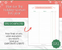 Load image into Gallery viewer, FREE - Christmas Card List Printable, Holiday Card Tracker Template
