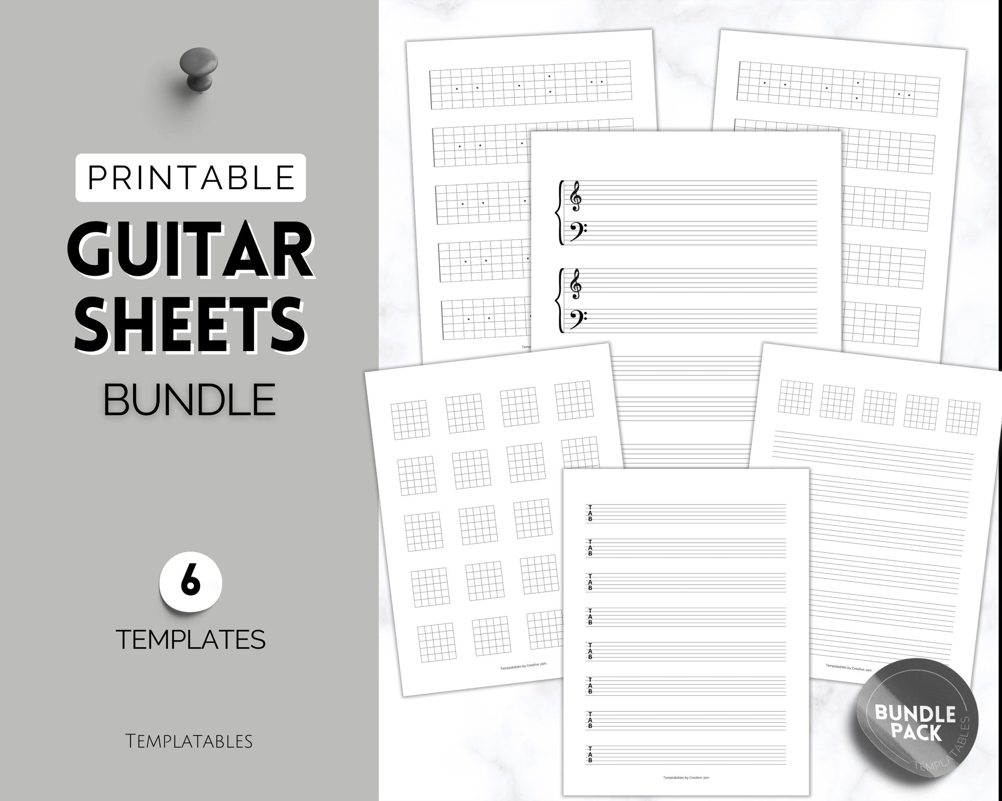 Guitar Practice Sheet BUNDLE Printable Blank Guitar Chord Sheets
