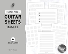 Load image into Gallery viewer, Guitar Practice Sheet BUNDLE | Printable Blank Guitar Chord Sheets, Fretboard, Tab Paper, Sheet Music, Tablature Chart
