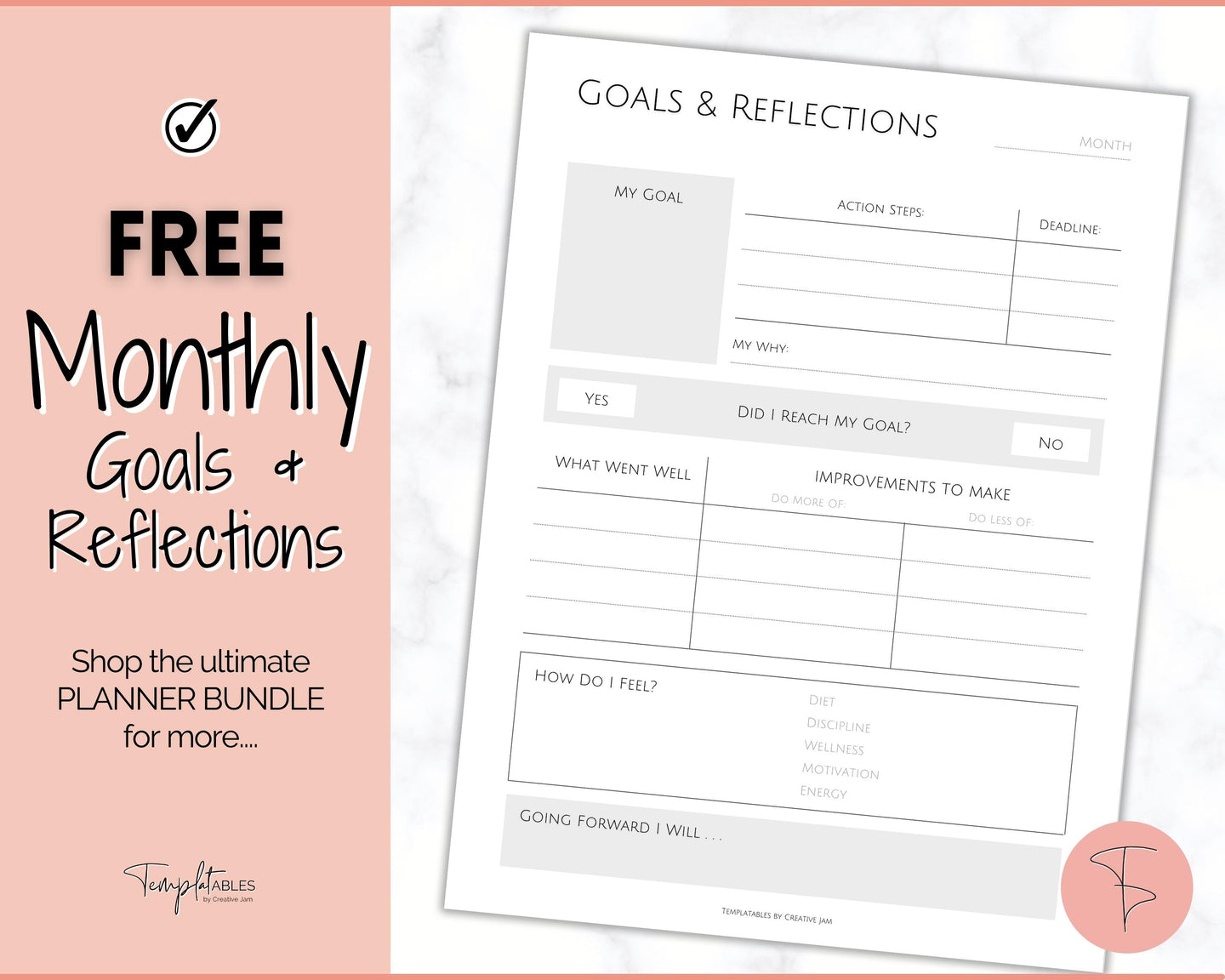 FREE - Monthly Goals & Reflections Printables | Mono