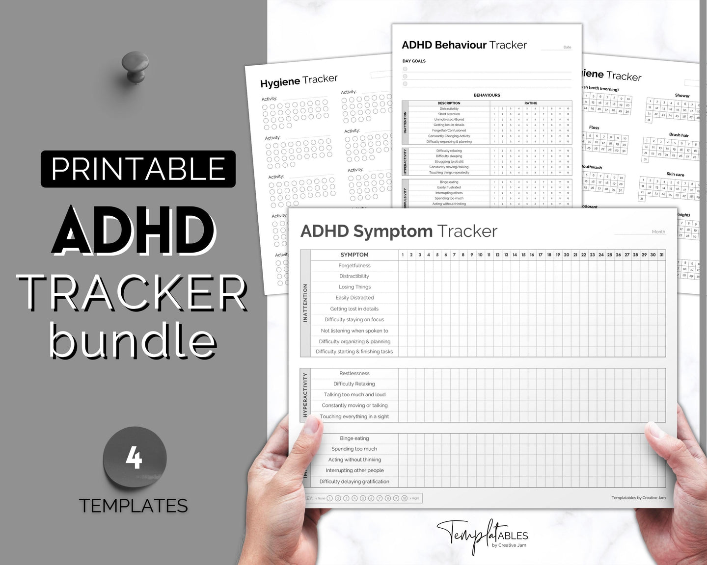 ADHD Symptom Tracker, Behavior & Hygiene Tracker BUNDLE | Mono