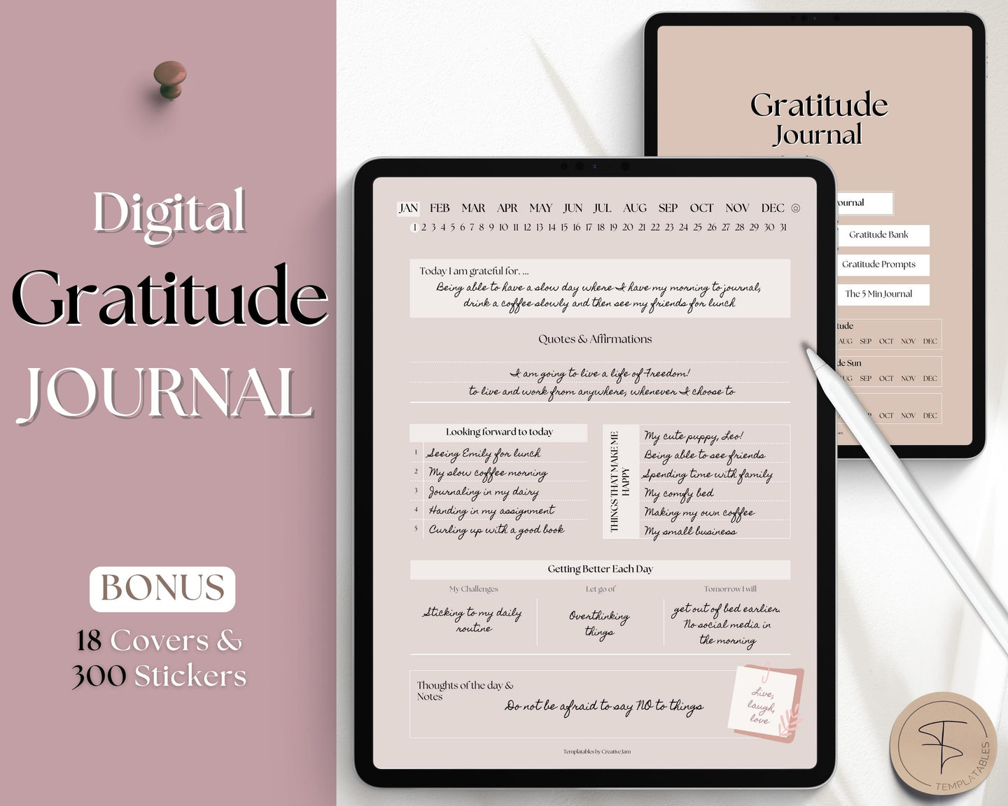 Digital Gratitude Journal for 2023 | Daily GoodNotes Mindfulness & Wellness Digital Planner | Lux