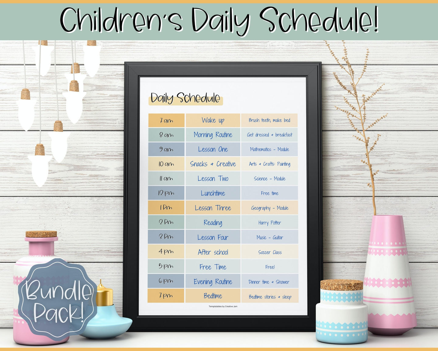 Kids Daily Schedule & Homeschool Planner | Daily Routine, Chore Chart, Nanny Schedule, & Lesson Planner | Yellow / Green