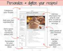 Load image into Gallery viewer, EDITABLE Recipe Sheet Template | Recipe Book, Cards &amp; Cookbook Binder, 8.5x11 Food Planner Journal | Style 1
