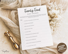 Load image into Gallery viewer, Family Feud Baby Shower Games Printable | Trivia Activity for Woodland, Boho, Neutral Theme Baby Showers
