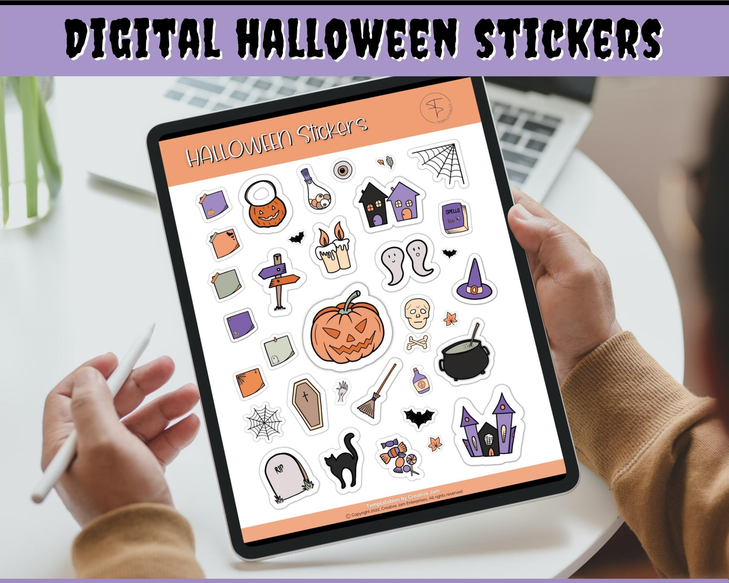 Digital HALLOWEEN Stickers Pack | GoodNotes & Notability Horror Stickers for iPad, October Fall Planner | Pre cropped PNG