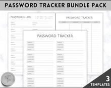 Load image into Gallery viewer, Password Tracker BUNDLE | 3 Printable Password Log &amp; Organizers, Password Keeper, Password Manager | Mono
