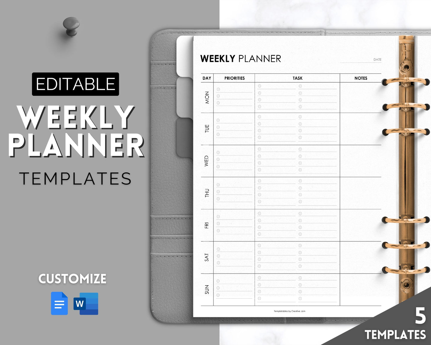 EDITABLE Weekly Planner 1 Page Templates | 2023 Weekly Schedule, To Do List Printable & Habit Tracker templates | Mono Style 2