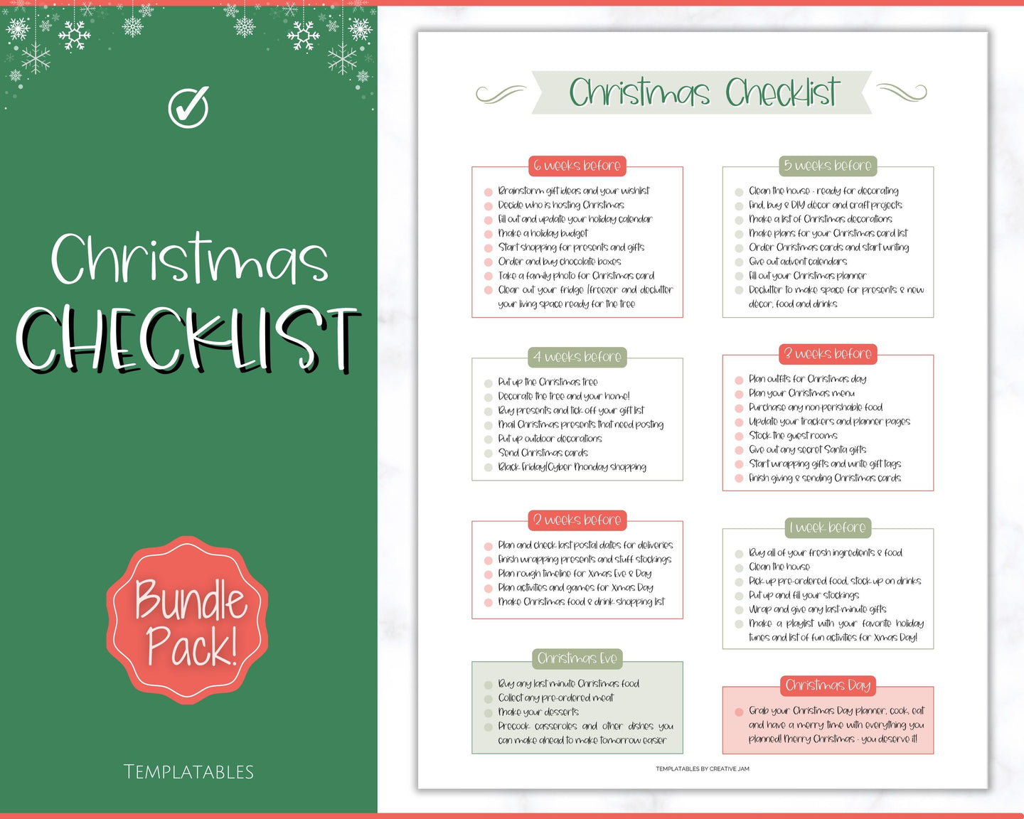 Christmas Countdown Checklist | Holiday Planner Xmas Printable Organizer