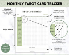 Load image into Gallery viewer, Tarot Card Trackers &amp; Monthly Readings | Learn Tarot Card Readings, Tarot Spreads | Beginner Tarot Planner Workbook, Grimoire &amp; Cheat Sheets | Green
