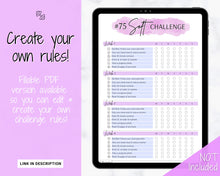 Load image into Gallery viewer, EDITABLE 75 SOFT Challenge Tracker | 75soft Printable Challenge, Fitness &amp; Health Planner | Purple Watercolor
