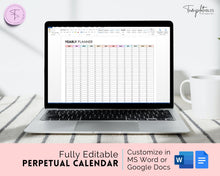 Load image into Gallery viewer, EDITABLE Perpetual Calendar | Undated Year at a Glance Reusable Calendar, Year Overview on One Page, Annual 12 Month Planner | Pastel Rainbow
