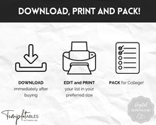 Load image into Gallery viewer, EDITABLE College Packing List | Back to School Moving Checklist for Students, Google Sheets | Mono
