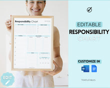 Load image into Gallery viewer, EDITABLE Responsibility Chart | Family Chore Chart, Weekly Adult Routine &amp; Reward Chart for Kids | Blue
