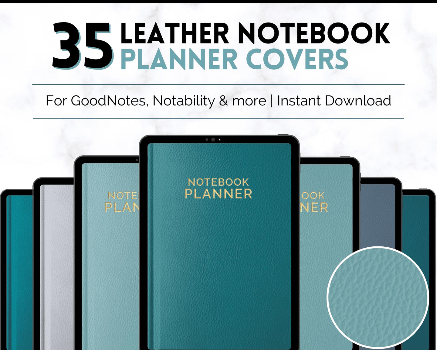 35 Digital Planner Notebook Covers | Digital Journal Covers for GoodNotes & iPad | Leather Texture Blue