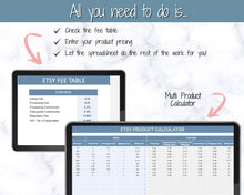 Load image into Gallery viewer, Etsy Fee and Profit Calculator | Pricing Spreadsheet for Small Business &amp; Etsy Sellers | Blue
