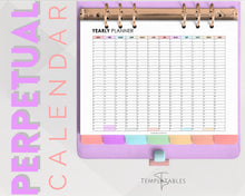 Load image into Gallery viewer, EDITABLE Perpetual Calendar | Undated Year at a Glance Reusable Calendar, Year Overview on One Page, Annual 12 Month Planner | Pastel Rainbow
