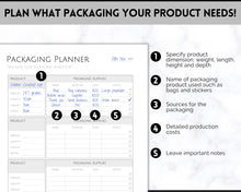 Load image into Gallery viewer, Packaging Planner Template Printable | Digital Small Business Product Planner | Mono
