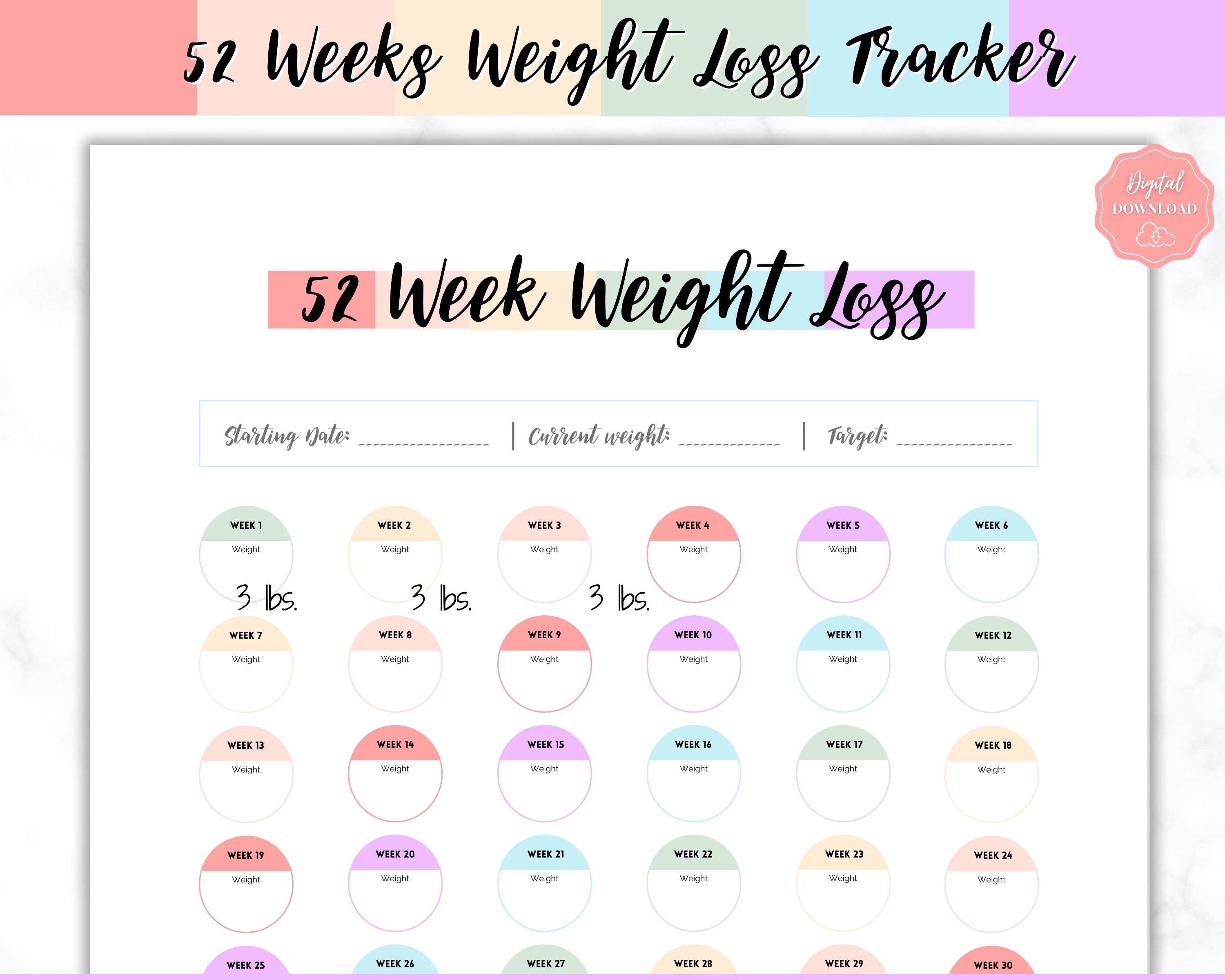 52 Week Weight Loss Tracker & Monthly Challenge | Pounds Lost Tracker