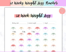 Load image into Gallery viewer, 52 Week Weight Loss Tracker &amp; Monthly Challenge | Weight Loss Chart, Pounds Lost Fitness Tracker | Rainbow Swash
