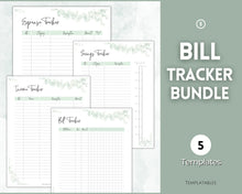 Load image into Gallery viewer, Savings Tracker BUNDLE | Income, Expenses, Savings &amp; Bill Tracker Printables, Personal Finance Planner Binder | Green Eucalyptus
