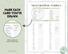 Load image into Gallery viewer, Tarot Card Trackers &amp; Monthly Readings | Learn Tarot Card Readings, Tarot Spreads | Beginner Tarot Planner Workbook, Grimoire &amp; Cheat Sheets | Green
