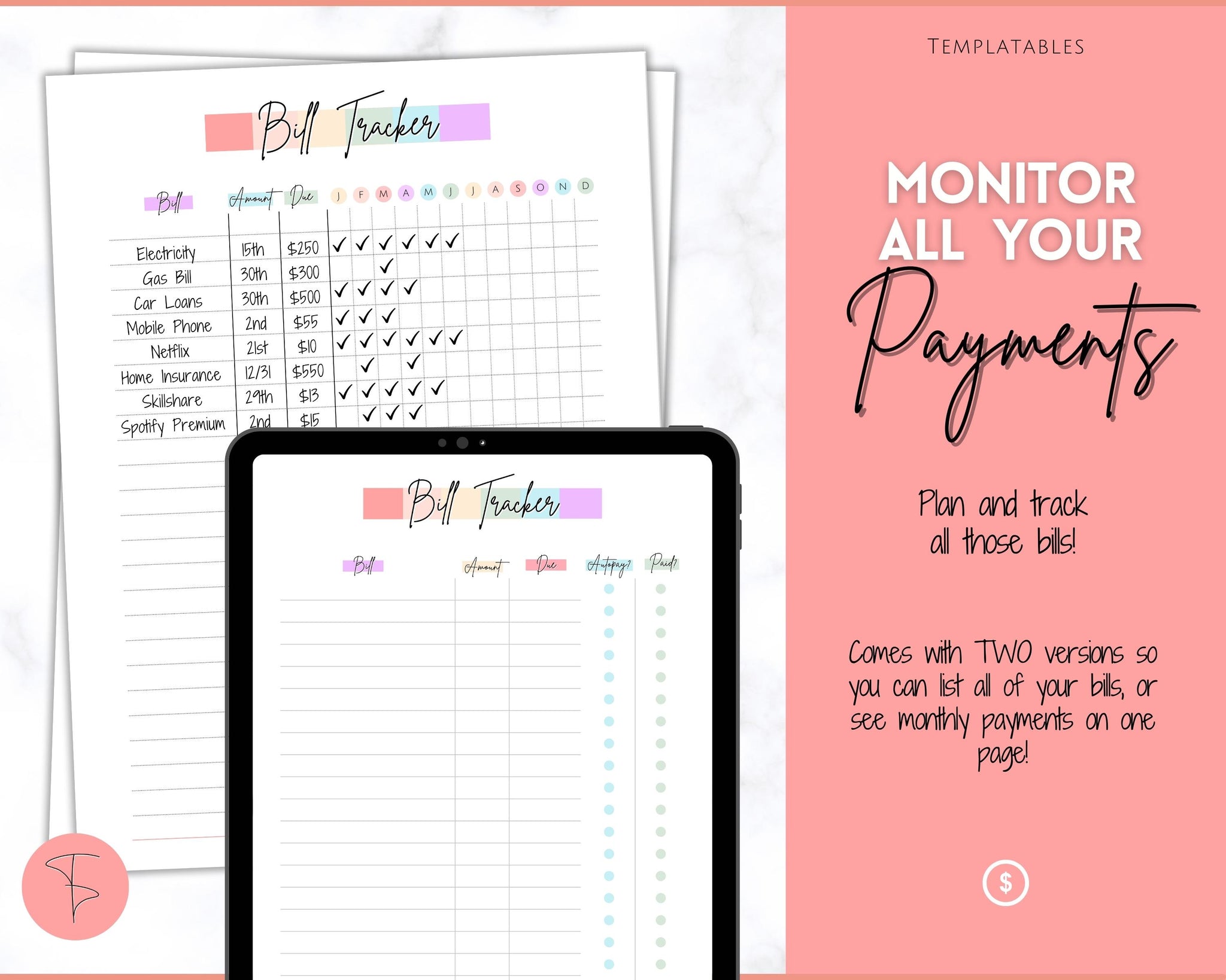 Bill Tracker, Bill Payment Printables