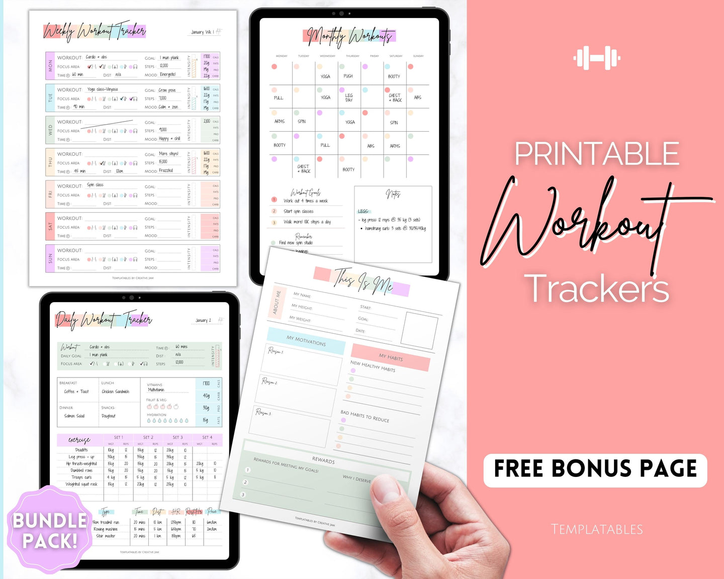 Workout Tracker BUNDLE | Fitness, Exercise & Weight loss Planner | Pastel Rainbow