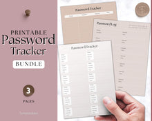 Load image into Gallery viewer, Password Tracker BUNDLE | 3 Printable Password Log &amp; Organizers, Password Keeper, Password Manager | Lux
