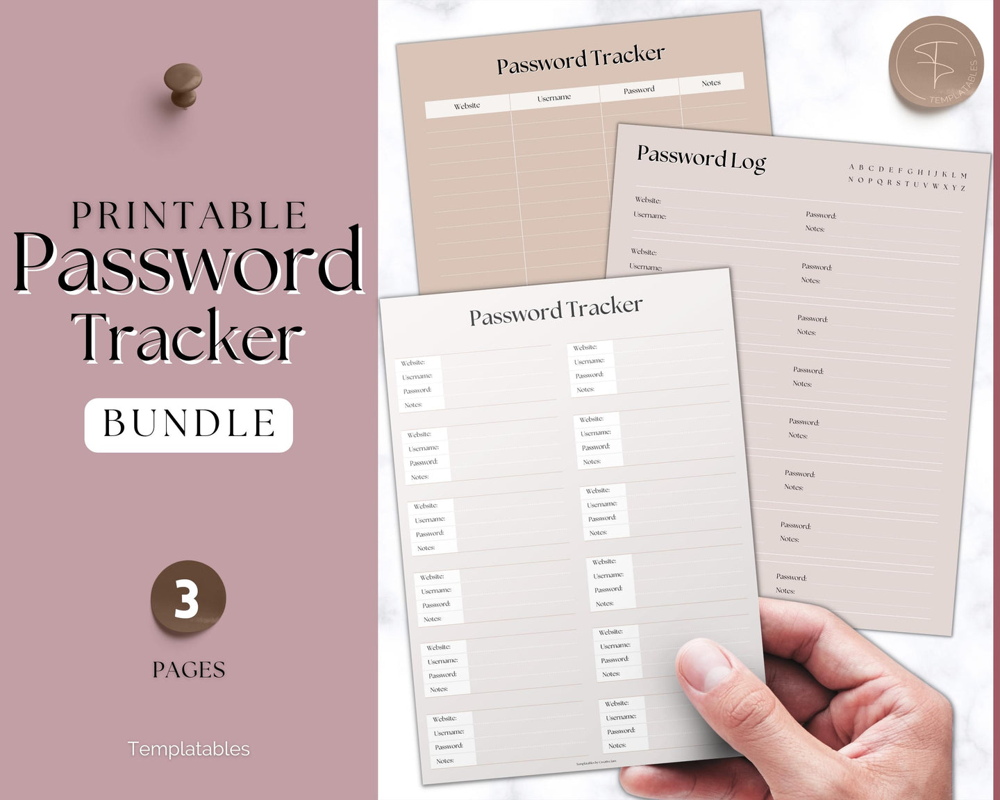 Password Tracker BUNDLE | 3 Printable Password Log & Organizers, Password Keeper, Password Manager | Lux