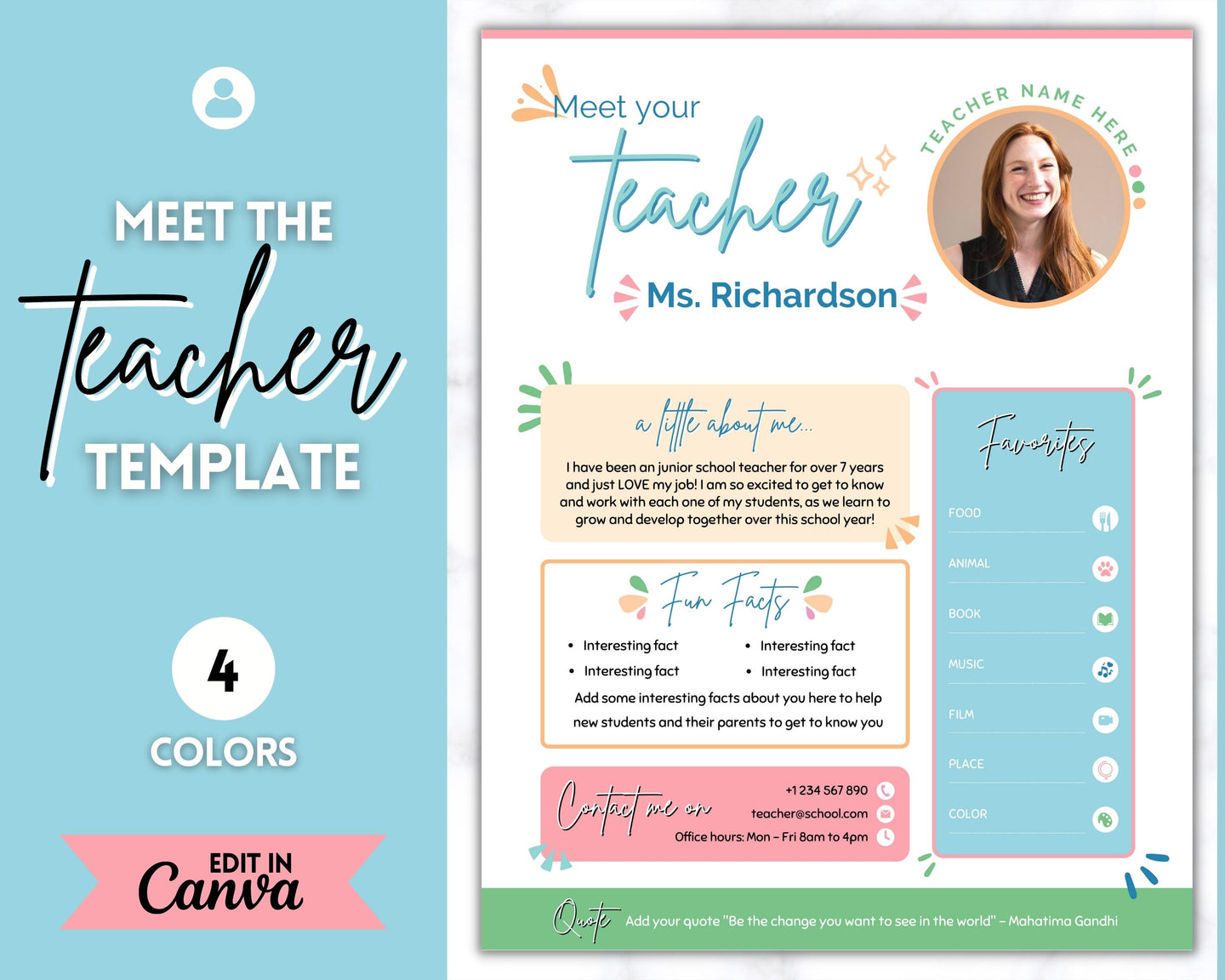 Meet the Teacher Template | Editable Introduction letter for Teachers | Blue