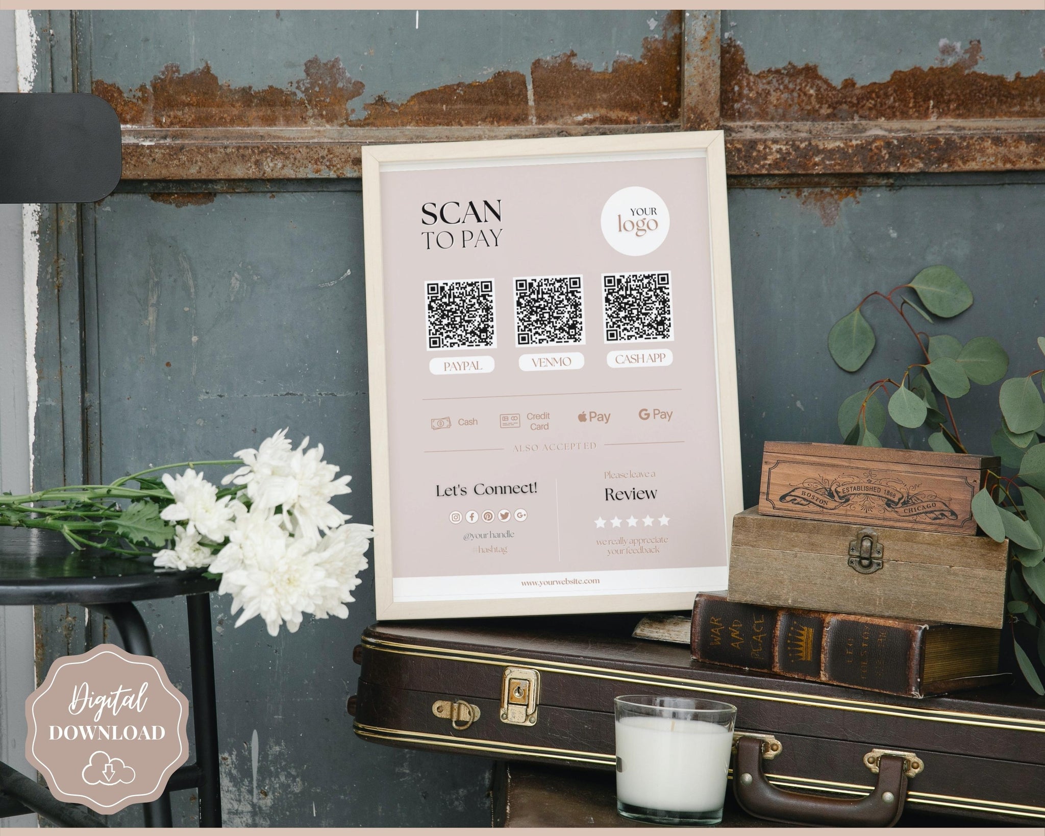 Editable Scan to Pay Sign | Small Business Shop Seller Sign - Lux