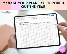 Load image into Gallery viewer, EDITABLE Perpetual Calendar | Undated Year at a Glance Reusable Calendar, Year Overview on One Page, Annual 12 Month Planner | Pastel Rainbow
