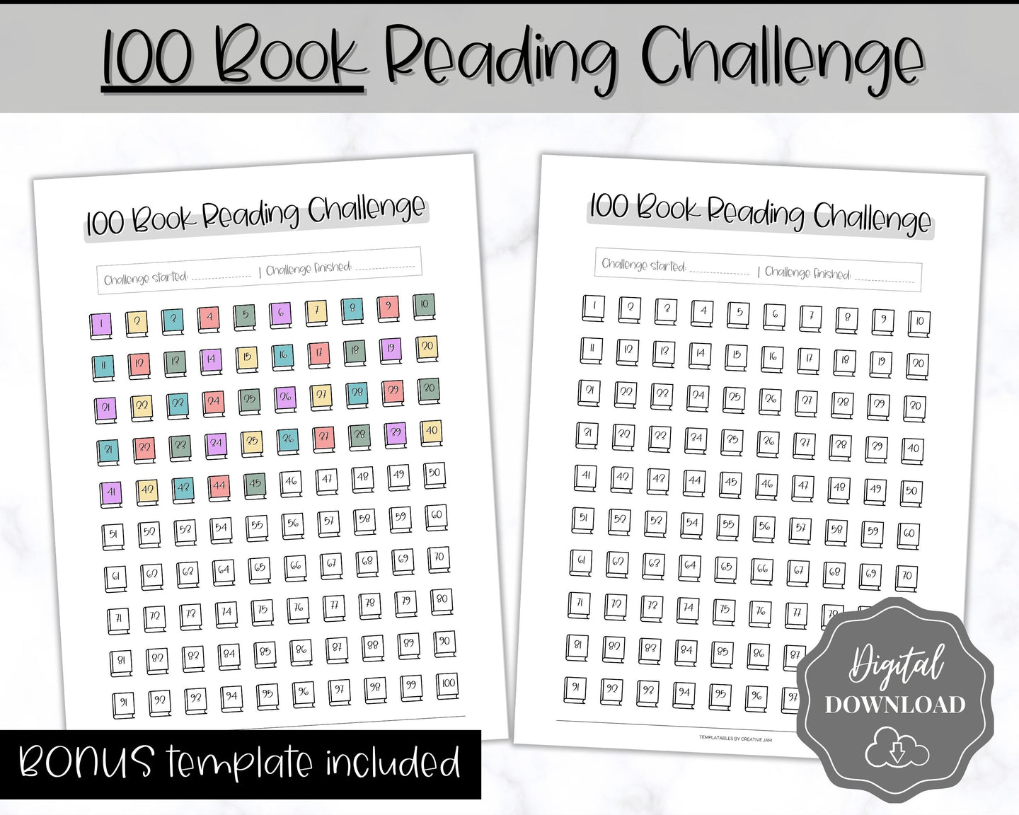 42 8b5fde7d 7dce 495a bc08 100 book reading challenge bundle | reading tracker & planner - mono