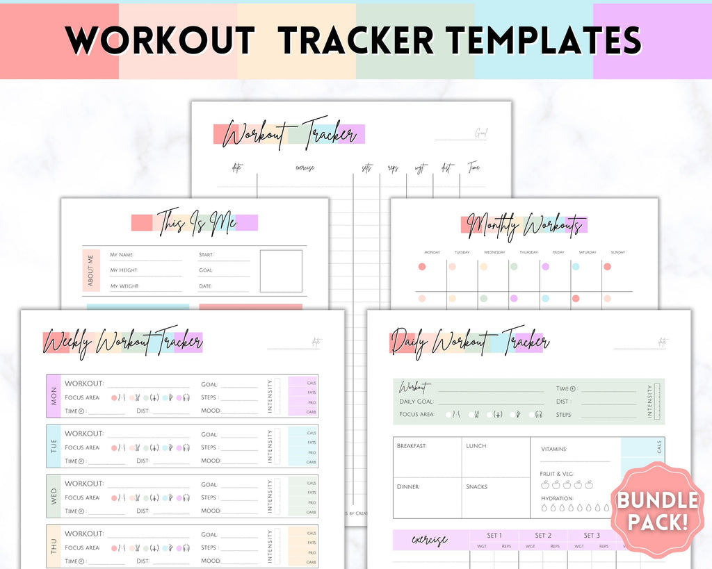 Workout Customizable Tracker Workout Tracker BUNDLE | Fitness, Exercise & Weight loss Planner