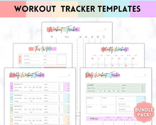 Load image into Gallery viewer, Workout Tracker BUNDLE | Fitness, Exercise &amp; Weight loss Planner | Pastel Rainbow
