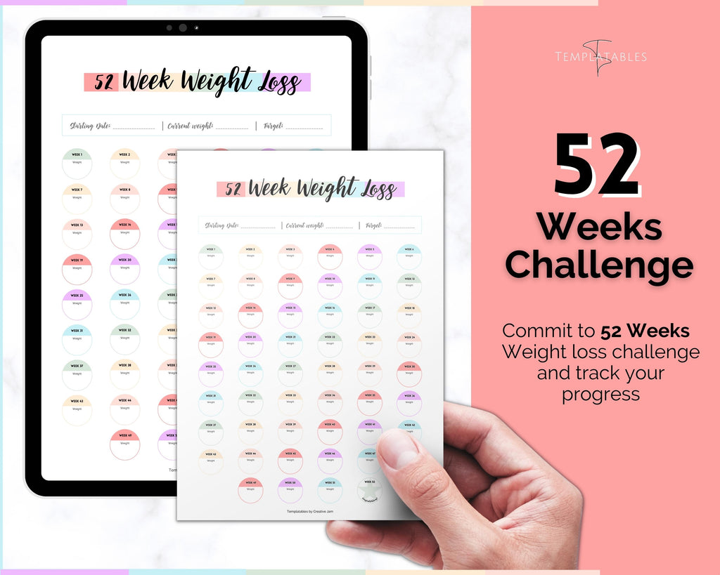 52 Week Weight Loss Tracker & Monthly Challenge | Pounds Lost Tracker