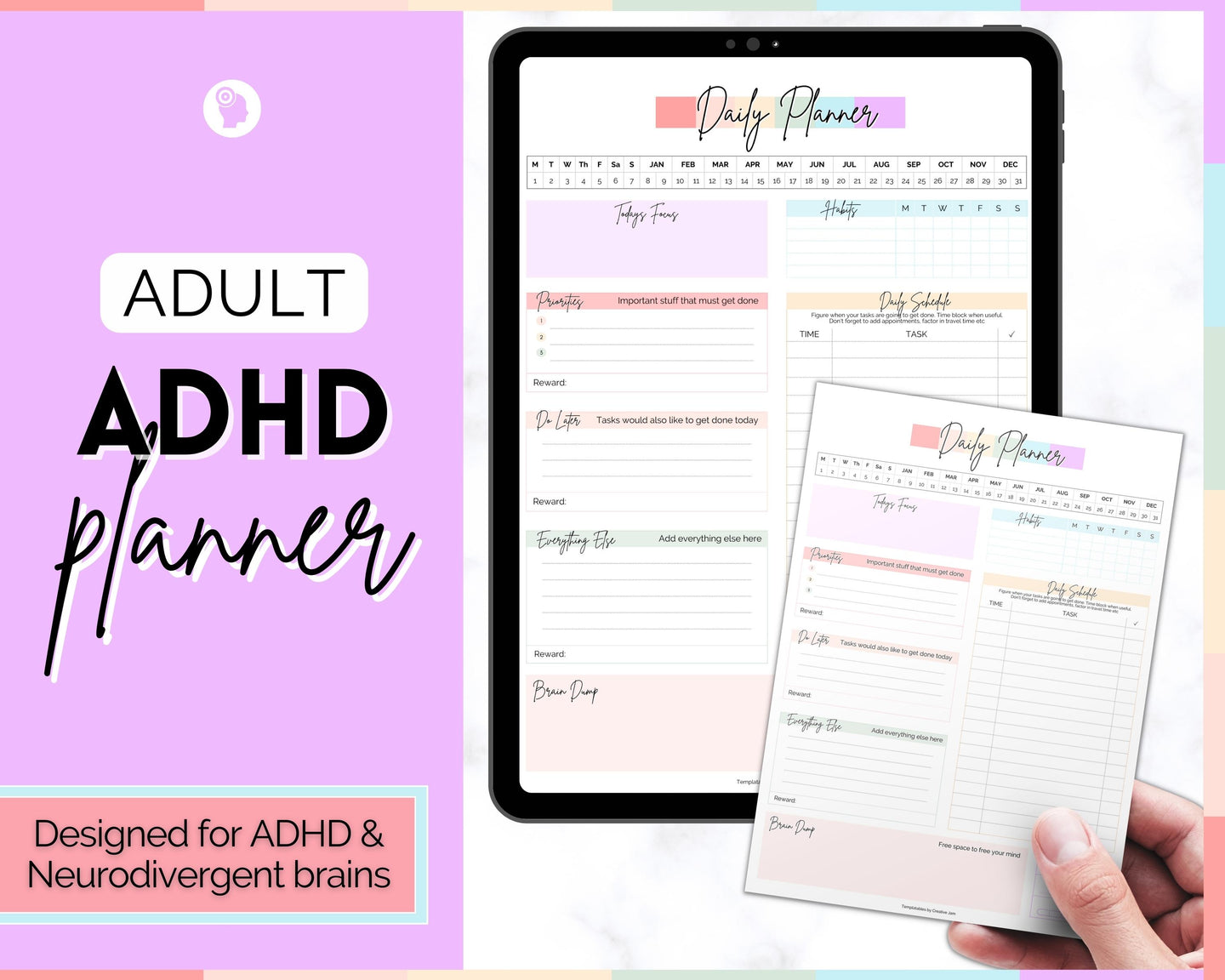 ADHD Daily Planner for Adults - Made for Neurodivergent Brains | Pastel