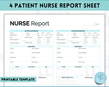 Load image into Gallery viewer, 4 Patient Nurse Report Sheet to Organize your Shifts | Nurse Brain Sheet, ICU Nurse Report Patient Assessment Template | Blue
