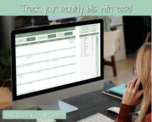 Load image into Gallery viewer, Monthly Bill Payment Tracker Spreadsheet | Google Sheets Automated Bill Calendar &amp; Organizer | Green

